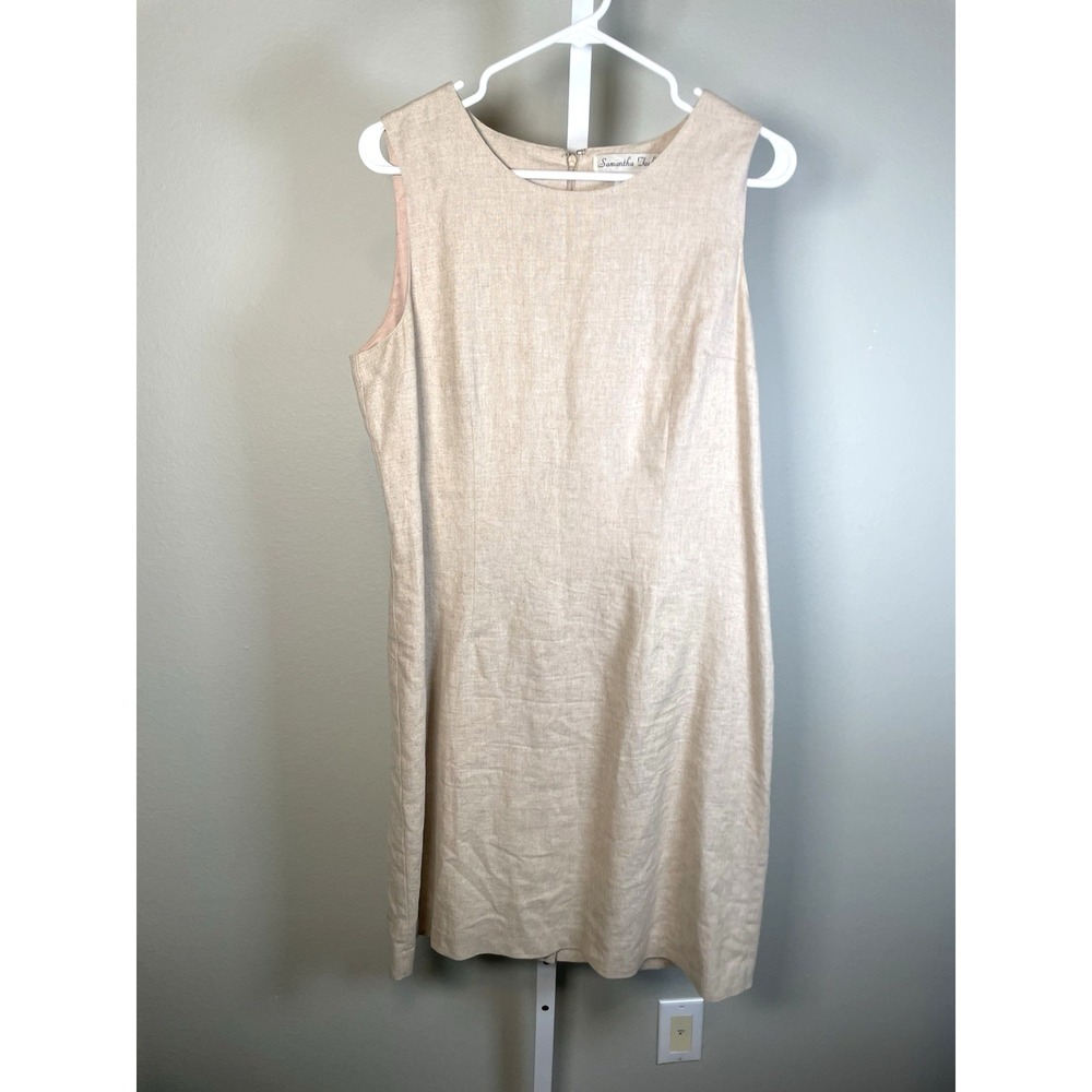 Linen Dress Size 12 Beige Zip up Sleeveless Beach Vacation Summer Resortwear